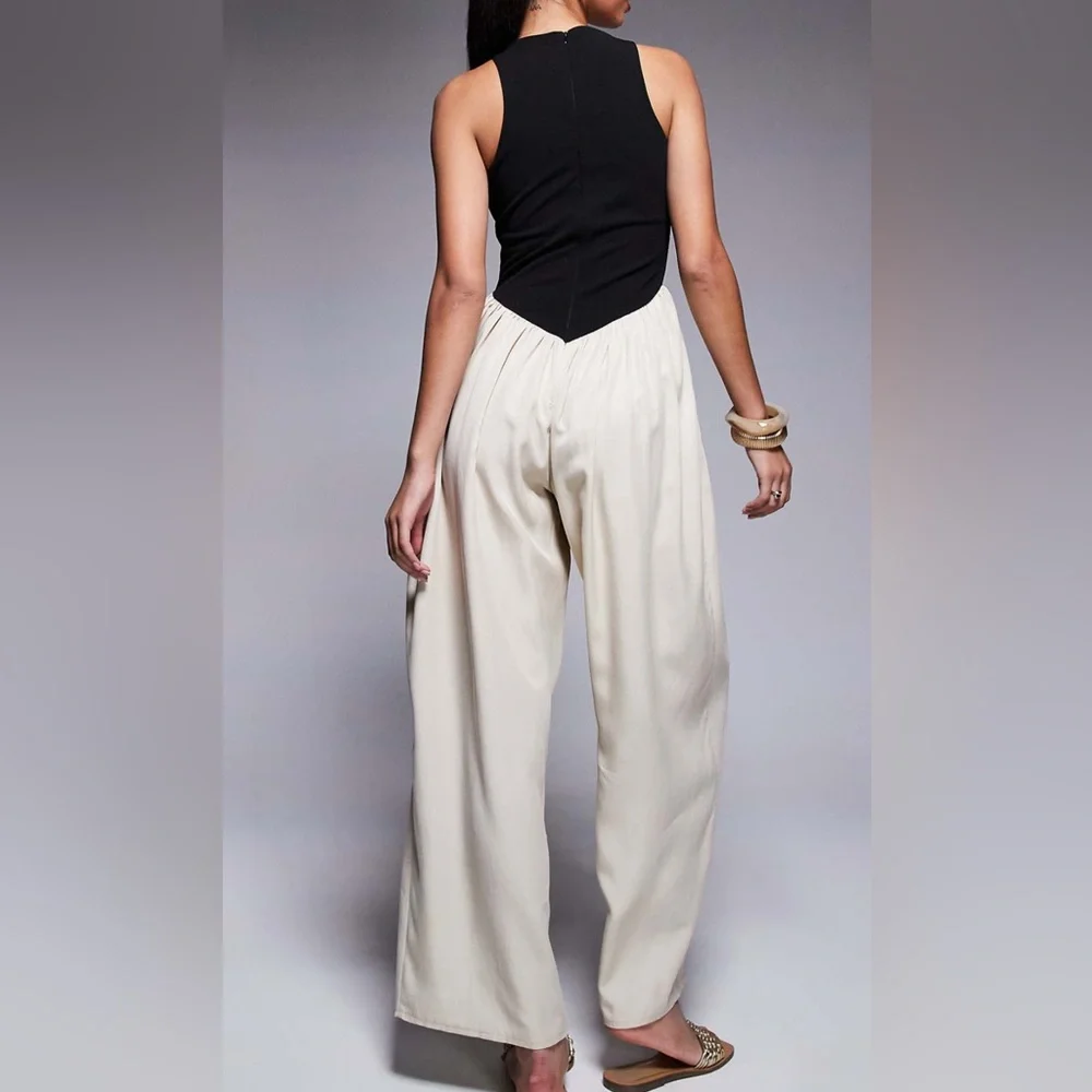 ASOS Wide Leg Cupro Jumpsuit – Two-Tone, Sleeveless, Chic - Picture 2 of 7